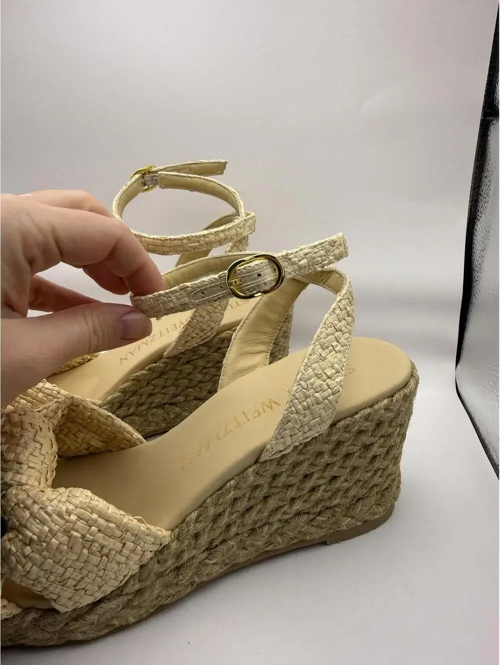 Stuart Weitzman Playa Espa Knot Wedge Sandals Wheat/Natural Size 9.5B - Picture 7 of 14